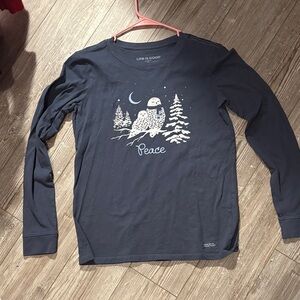 Life Is Good Navy Long Sleeve Tee with Owl Design